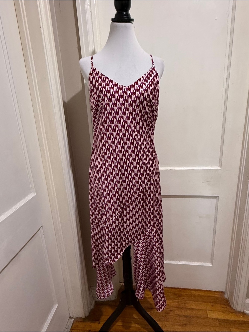 Scoop Geometric Asymmetrical Slip Dress with Spaghetti Straps